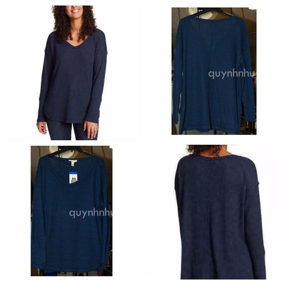 Brand new Vintage America Women thermal V neck Knit in Navy - Picture 1 of 5